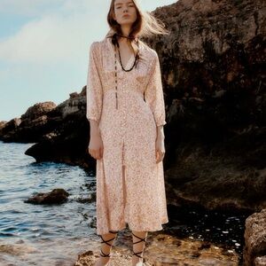 Zara Floral Print Dress Silky Satin Dress Sz Medium